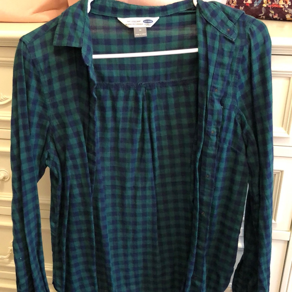 Old Navy green and blue checkered flannel